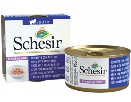 Schesir Tuna Whitebait Rice ШЕЗИР ТУНЕЦ С МАЛЬКАМИ И РИСОМ натуральные консервы для кошек, влажный корм тунец с мальками и рисом в собственному соку, банка 85 г , 0.085 кг.