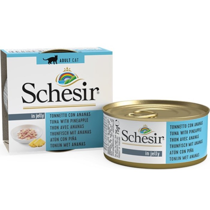 Schesir Tuna Pineapple ШЕЗИР ТУНЕЦ С АНАНАСОМ натуральные консервы для кошек, влажный корм тунец с ананасом в желе, банка 75 г , 0.075 кг.