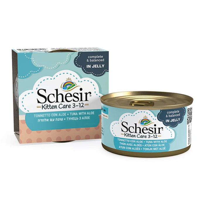 Schesir Kitten Care Tuna with Aloe ШЕЗІР ТУНЕЦЬ З АЛОЕ в желе натуральні консерви для кошенят, повнораціонний вологий корм, банка 85г