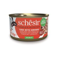 Schesir Tuna Prawns ШЕЗИР ТУНЕЦ С КРЕВЕТКАМИ натуральные консервы для кошек, влажный корм тунец с креветками в желе, банка 85 г , 