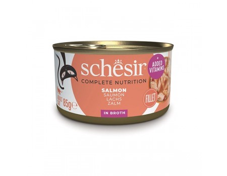 Schesir Salmon Natural Style ШЕЗИР ЛОСОСЬ натуральные консервы для кошек, влажный корм лосось в собственном соку, банка 85 г , 0.085 кг.