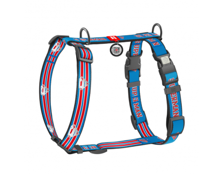 Шлея для собак анатомічна H-подібна WAUDOG Nylon з QR, малюнок "Супермен Ретро",  M, Ш 20 мм, A 38-60 см, B 45-60