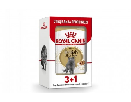 Акція Royal Canin 3+1 WET BRITISH SHORTHAIR ADULT GRAVY 