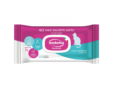 Inodorina Functional Acqua Aromatica - Вологі серветки для дорослих котів з ароматною водою та лавандою, 40 шт