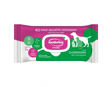 Inodorina Everyday Clorexidina - Вологі серветки для котів та собак з хлоргексидином та морським ароматом, 40 шт