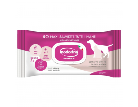Inodorina Functional Estratto Di Timo Olio Di Argan - Вологі серветки для собак та котів з екстрактом тимʼяну, аргановою олією та молочно-ванільним