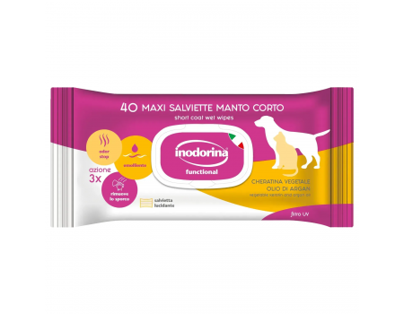 Inodorina Functional Cheratina Vegetale Olio Di Argan - Вологі серветки для короткошерстних собак та котів з аргановою олією та ароматом жасмину, 40