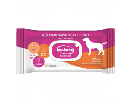 Inodorina Functional Eufrasia Miele Bio - Вологі серветки для цуценят з екстрактом очанки, медом та квітковим ароматом, 40 шт