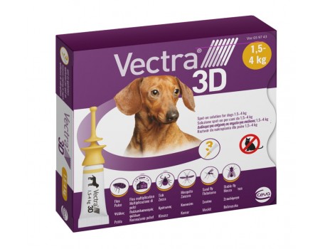 Ceva VECTRA 3D (Вектра 3D) краплі на холку від зовнішніх паразитів для собак  1.5-4.0кг.