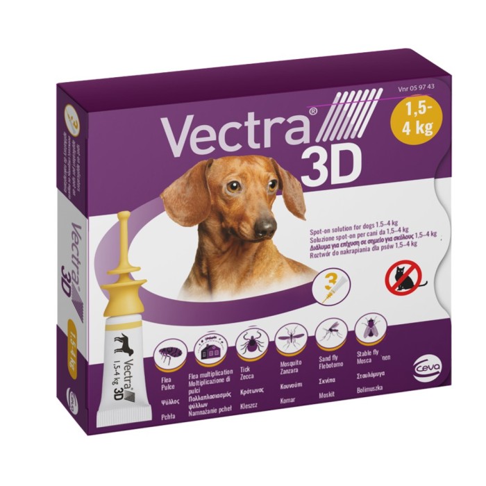 Ceva (Сева) VECTRA 3D (ВЕКТРА 3D) краплі від бліх та кліщів для собак 1.5-4.0 кг (3 х 0,8мл)