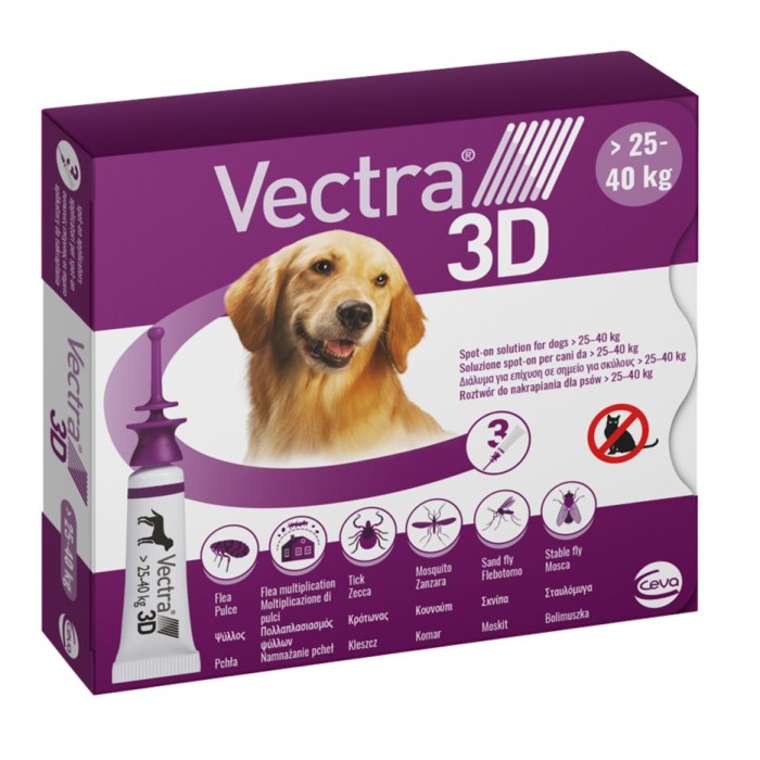 Ceva VECTRA 3D (ВЕКТРА 3D) краплі від бліх та кліщів для собак, 25.1- 40.0 кг (3х4,7 мл)
