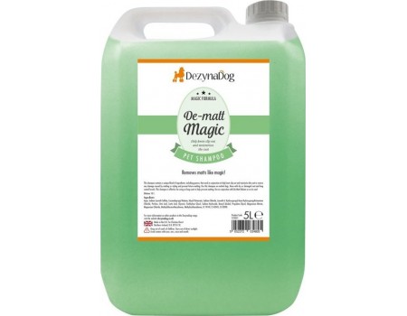 Шампунь Dezynadog De-Matt Magic, для сухої пошкодженої шерсті, від ковтунів та спутаного волосся, додаткове зволоження, для довгошерстних порід, 5 л