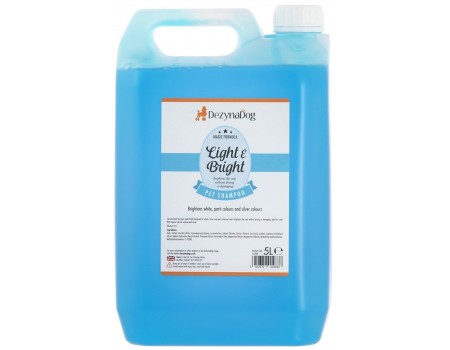 Шампунь Dezynadog Light Bright, для посилення кольору білих срібних та кольорових порід собак, додає блиск та посилює колір 5 л