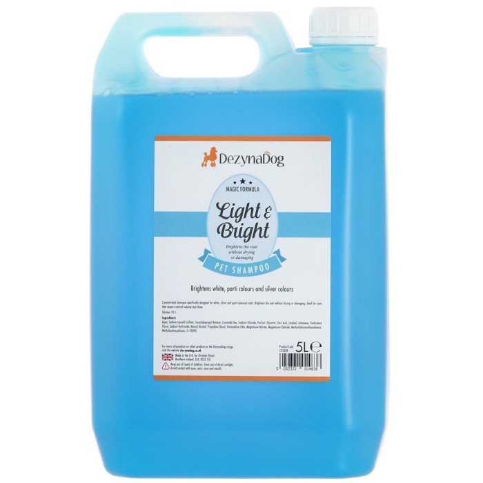 Шампунь Dezynadog Light Bright, для посилення кольору білих срібних та кольорових порід собак, додає блиск та посилює колір 5 л