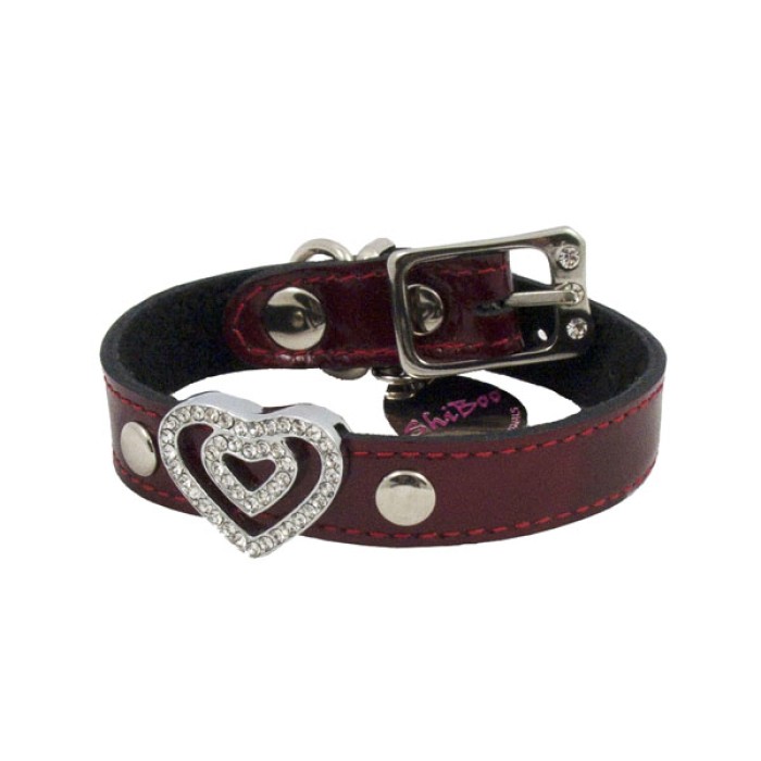 Shiboo ДВА СЕРЦЯ (Double-Heart) нашийник для собак, 25 см/1,5 см, рубін білий