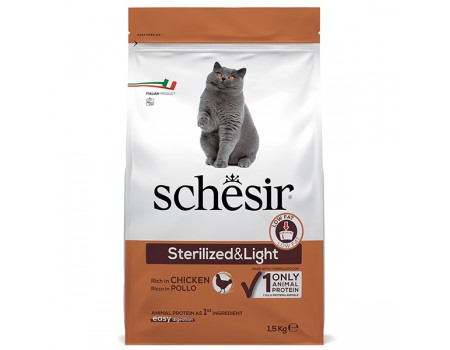Сухий монопротеїновий корм Schesir Cat Sterilized & Light, для стерилізованих кішок, для кішок схильних до повноти, курка, 1.5 кг
