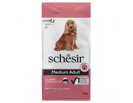 Schesir Dog Medium Adult Ham ШЕЗИР ВЗРОСЛЫЙ СРЕДНИХ ВЕТЧИНА сухой корм для собак средних пород 12 кг