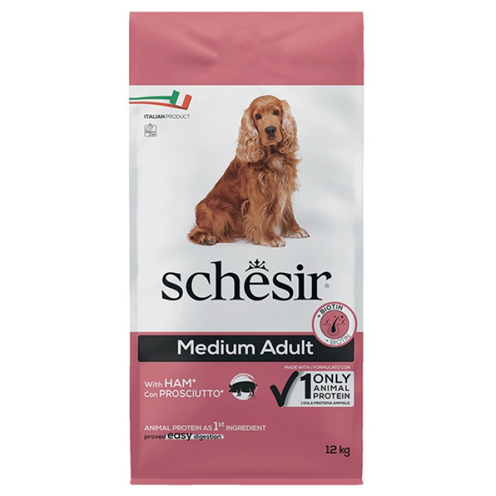 Schesir Dog Medium Adult Ham ШЕЗИР ВЗРОСЛЫЙ СРЕДНИХ ВЕТЧИНА сухой корм для собак средних пород 12 кг