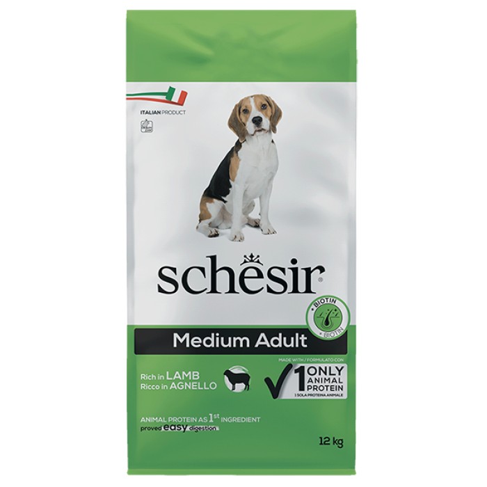 Schesir Dog Medium Adult Lamb ШЕЗИР ВЗРОСЛЫЙ СРЕДНИХ ЯГНЕЦ сухой монопротеиновый корм для собак средних пород, 12 кг