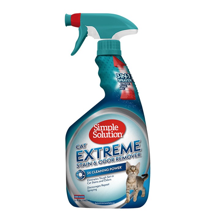 Рідкий засіб для видалення запахів та плям SIMPLE SOLUTION Extreme Cat stain and odor remover,концентрований, 945 мл