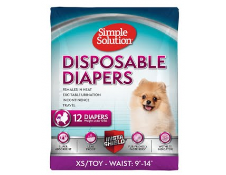 Гигиенические подгузники для животных SIMPLE SOLUTION Disposable Diapers XS, для щенков и собак до 4 кг, обхват 23-36 см, 12 шт