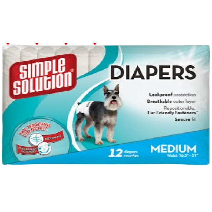 SIMPLE SOLUTION Disposable Diapers Medium  гигиенические подгузники для животных, 12 шт, M