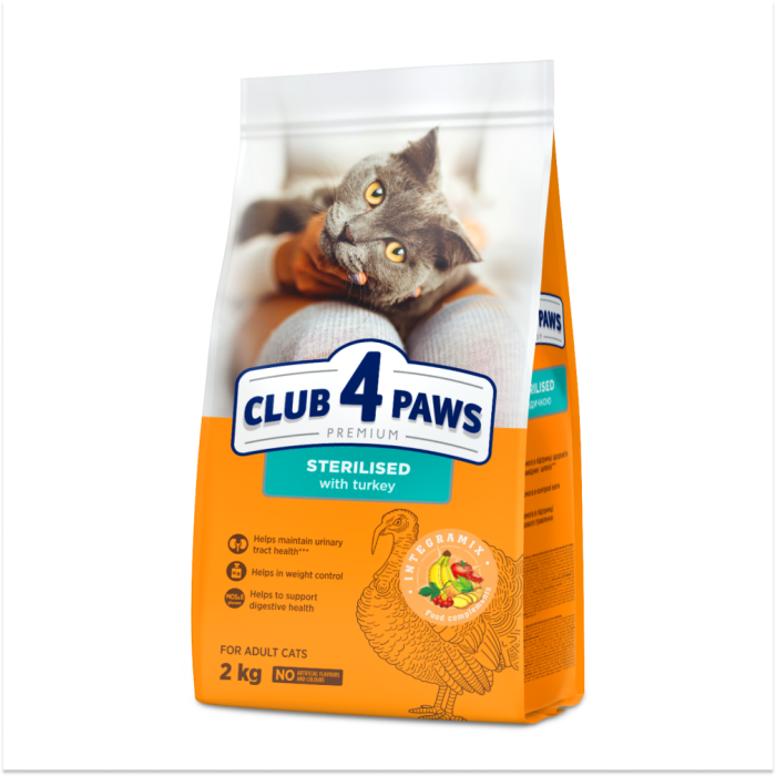 Club 4 Paws Premium "З індичкою" Корм для дорослих стерилізованих котів, 2 кг