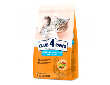 Сухий корм для дорослих кішок Club 4 Paws (Клуб 4 лапи) Преміум "Чуттєве травлення" 2 кг