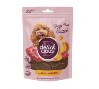 Сушені снеки DELICKCIOUS для собак, з яловичиною і гарбузом, 80 г..