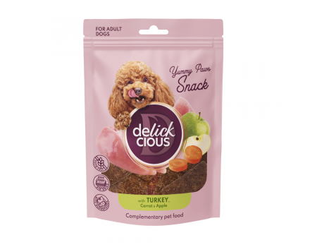 Сушені снеки DELICKCIOUS  – з індичкою, морквою і яблуком для собак 0,08 кг