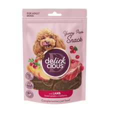 Сушеные снеки DELICKCIOUS для собак, с ягненком, бататом и клюквой, 80 г