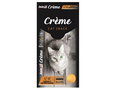 Ласощі для котів AnimAll Сrème, зі смаком курки з креветками, 15 г х 6 шт