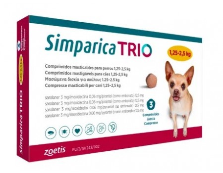 Симпарика ТРИО таблетки для собак от 1,3 до 2,5 кг, 1 табл