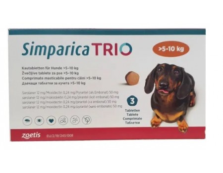 Симпарика ТРИО таблетки для собак от 5.1 до 10 кг, 1 табл