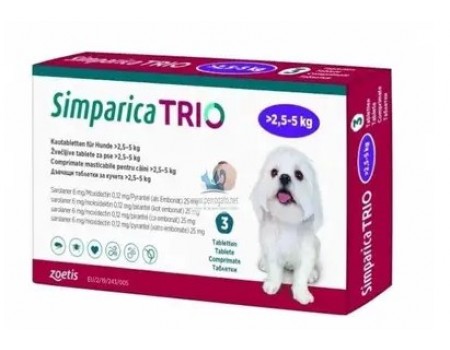 Симпарика ТРИО таблетки для собак от 2,5 до 5 кг, 1 табл