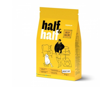 Корм сухий HalfHalf для дорослих котів із яловичиною 8 кг