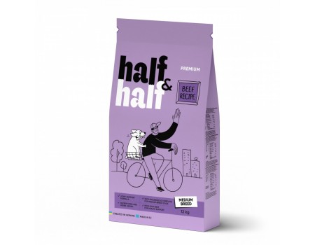 Корм сухой HalfHalf для взрослых собак средних пород с говядиной 12 кг