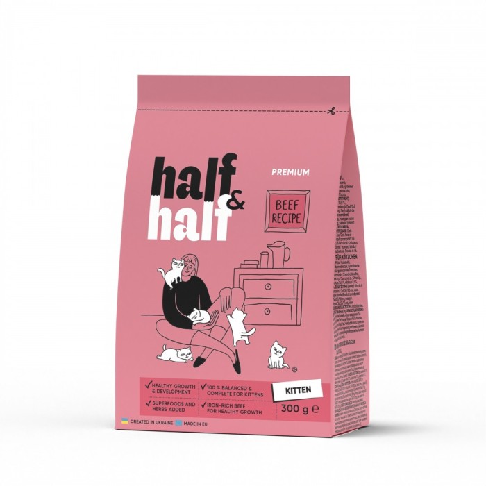 Корм сухий HalfHalf для кошенят з яловичиною 0,3 кг