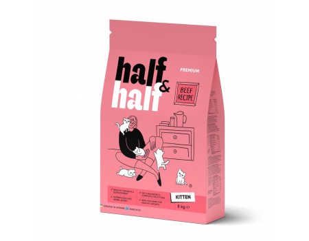 Корм сухий HalfHalf для кошенят з яловичиною 8 кг