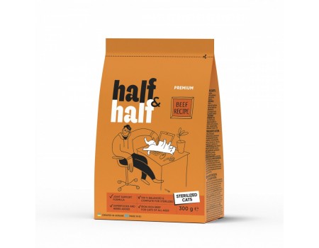 Корм сухой HalfHalf для стерилизованных кошек с говядиной 300 г