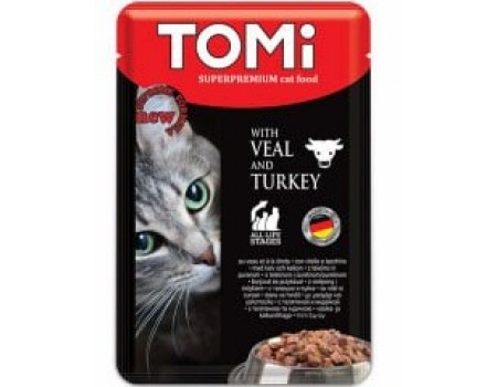 TOMi veal turkey МЯСО ИНДЕЙКА консервы для кошек, влажный корм, пауч , 0.1 кг.