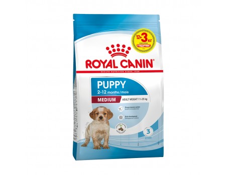Корм для щенков ROYAL CANIN MEDIUM PUPPY 12 кг + 3 кг