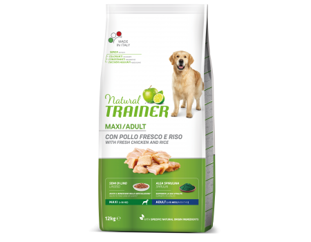 Сухий корм Trainer Natural Super Premium Adult Maxi, для дорослих собак великих та гігантських порід, з куркою, рисом та алое-вера, 12 кг