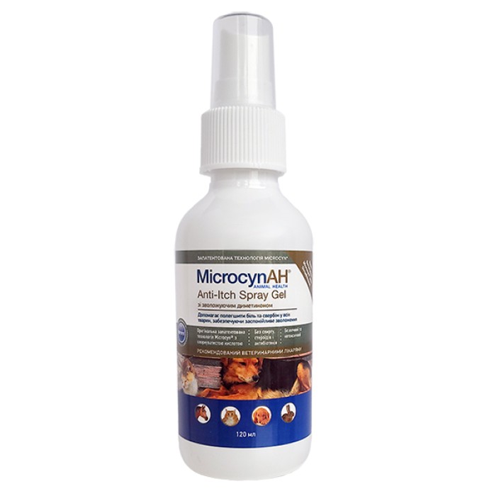 Microcyn Anti-Itch Spray Gel МІКРОЦИН спрей-гель з диметиконом проти сверблячки шкіри для всіх видів тварин, 0.12 л