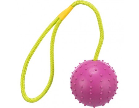 Резиновый мяч на веревке для собак TRIXIE, D- 7 см / 30 см, лайм/розовый
