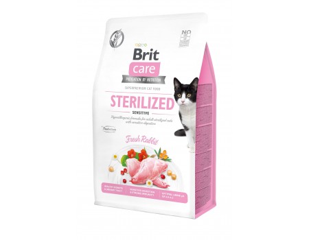 Сухой корм для стерилизованных кошек с чувствительным пищеварением Brit Care Cat GF Sterilized Sensitive с кроликом, 0,4 кг