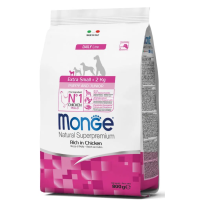 MONGE SUPERPREMIUM DOG EXTRA SMALL PUPPY & JUNIOR полноценный сбалансированный рацион для щенков миниатюрных пород, 0.8 кг