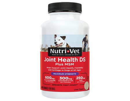 Nutri-Vet Joint Health DS Plus MSM Maximum Strength ВНУТРИЯ-ВЕТ ЗДОРОВЬЯ УСТАНОВИЛ МАКСИМУМ жевательные таблетки с глюкозамином, хондроитином, МСМ, марганцем для собак 60таб