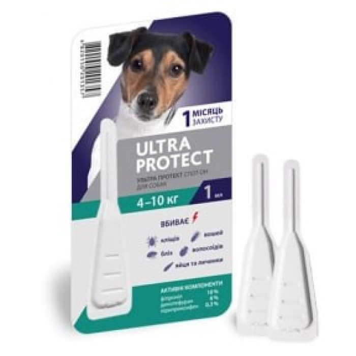 КАПЛИ НА ХОЛКУ ULTRA PROTECT ОТ БЛОХ И КЛЕЩЕЙ ДЛЯ СОБАК 4-10 КГ