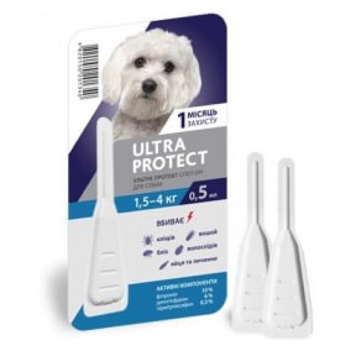 КРАПЛІ НА ХОЛКУ ULTRA PROTECT ВІД БЛОХ І КЛІЩІВ ДЛЯ СОБАК 1,5-4 КГ